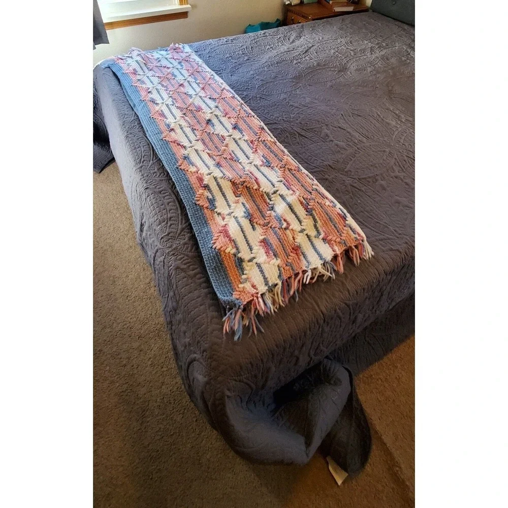 Crocheted Afghan Blanket Throw Handmade 63x48 Inches Granny Cottage Core